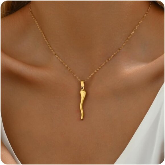 ⚡Gold Necklace for Women 18K Gold Plated Crescent Moon Sun Shoe Horn Pendant - Picture 1 of 7